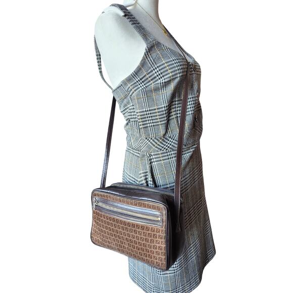 SOLD Fendi Suede and Leather Zucchino FF Logo Crossbody Bag Brown Made in Italy - Picture 5 of 16